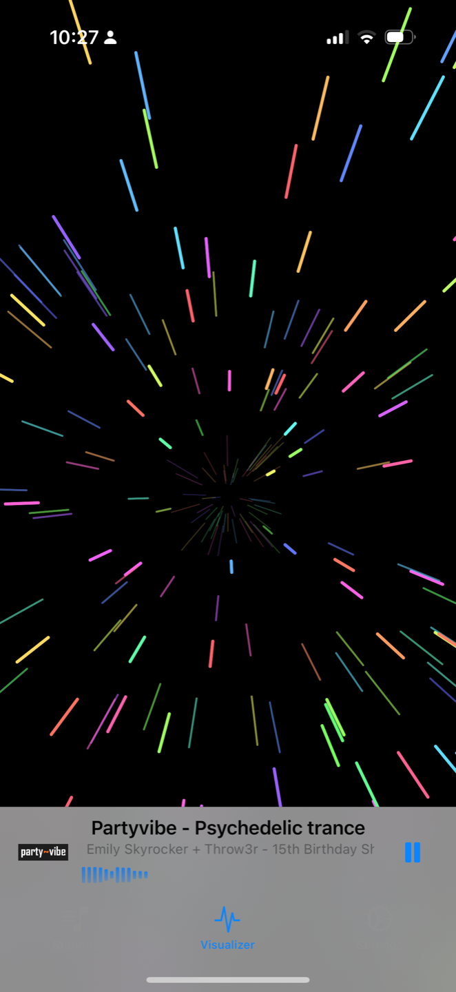 AirFreek's warp visualizer reacting to a psychedelic trance stream