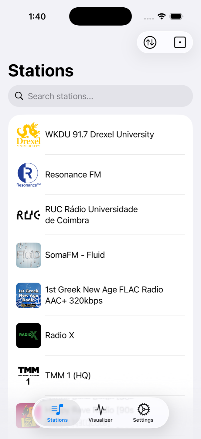 The AirFreek station list